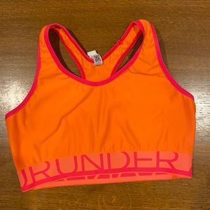 Orange and pink under armor sports bra